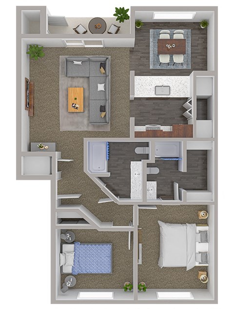 Floor plan for 2 beds, 2 baths, 960 sqft